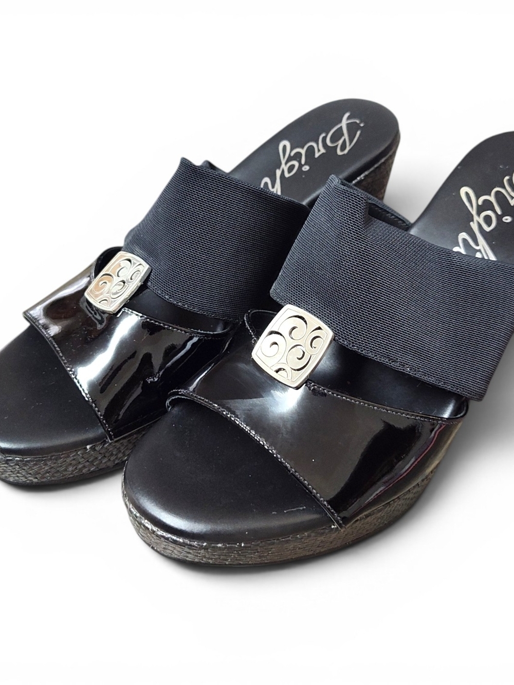 New Brighton Black Patent Slide Wedge Sandals 7